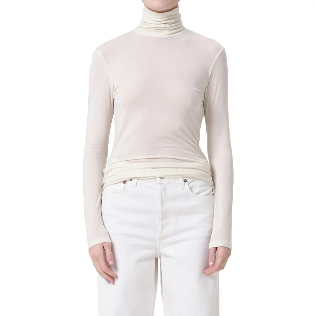 AGOLDE Pascale Rib Turtleneck Top in Oat Milk at Nordstrom, Size Medium | Nordstrom
