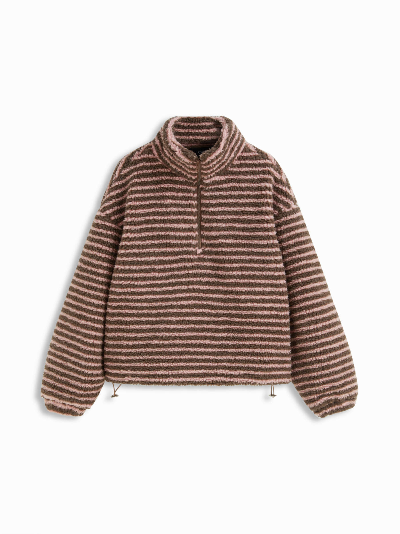 Fleece Fleece Stripe Stand Collar Drawstring Half Zip Oversized Sweatshirt For Daily Casual | Cider