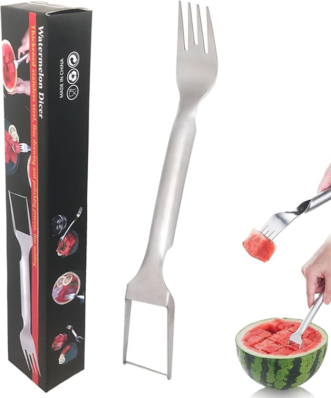 2-in-1 Watermelon Fork Slicer Cutter, Stainless Steel Fruit Cutter, Portable Watermelon Fork Wate... | Amazon (US)
