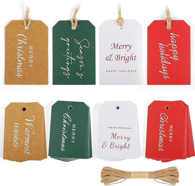 PECULA Christmas Gift Tags 200P, 4 Colors Hang Tags for Labeling 8 Different Types, Elegant Chris... | Amazon (US)