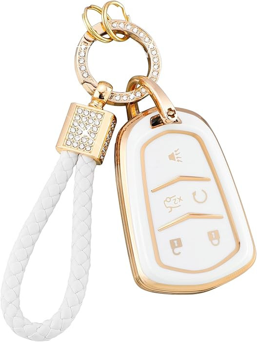 PIFOOG Key Fob Cover Fit for Cadillac XT5 XT6 XT4 CTS CT6 ATS SRX XTS 5 Buttons White Gold Car Ke... | Amazon (US)