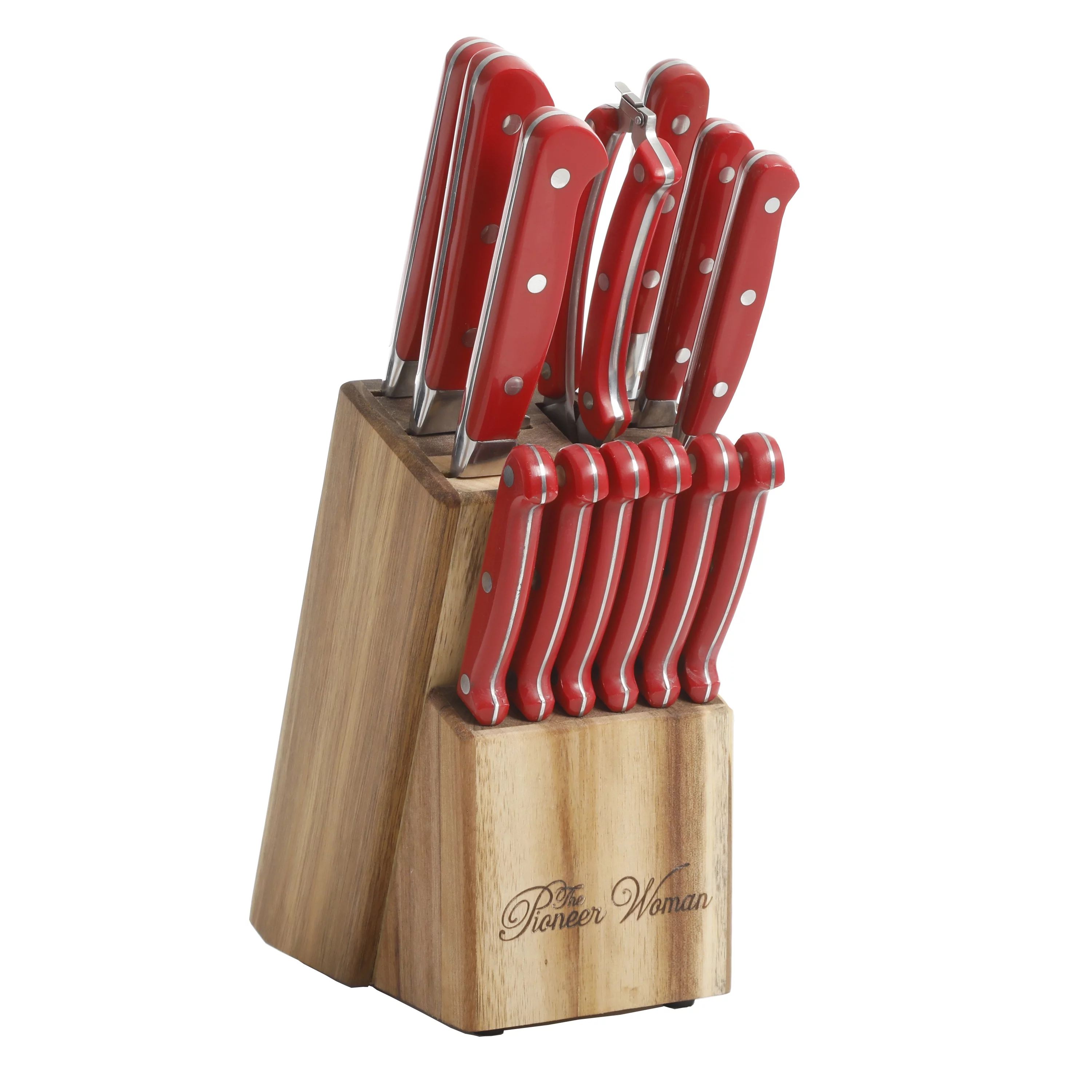 The Pioneer Woman Cowboy Rustic 14-Piece Forged Cutlery Knife Block Set, Red | Walmart (US)