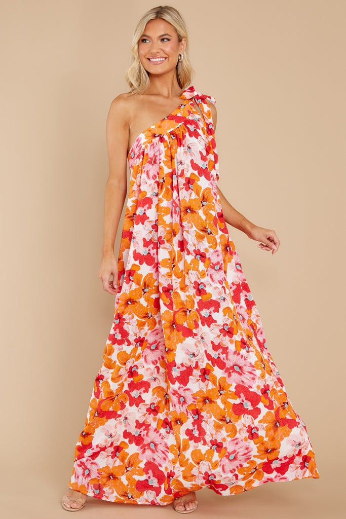 Beyond Expectation Orange Floral Print Maxi Dress | Red Dress 