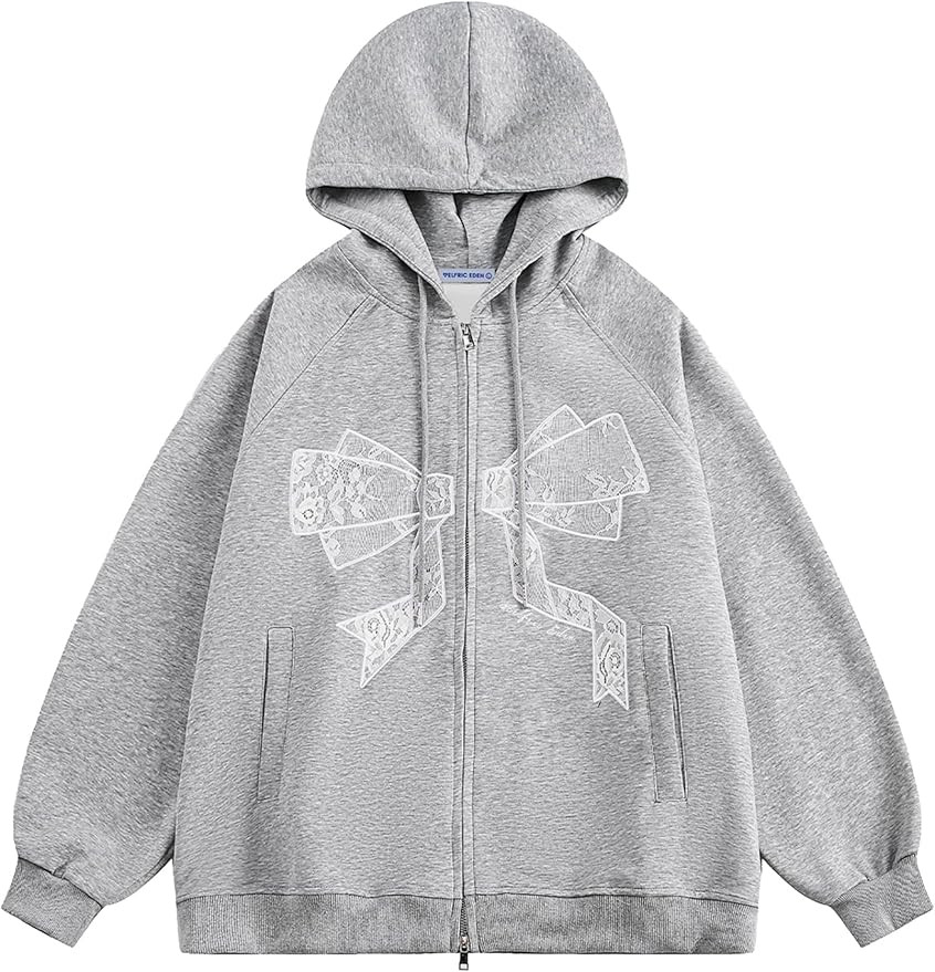 Aelfric Eden Womens Zip Up Hoodies Embroidery Lace Bow Long Sleeve Sweatshirts Y2K Oversized Fall... | Amazon (US)