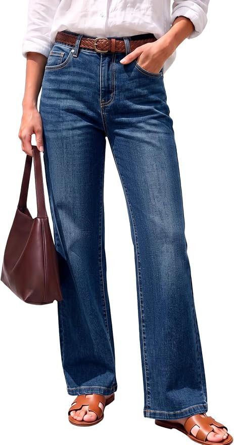 Sidefeel Women's High Waisted Wide Straight Leg Jeans | Amazon (US)