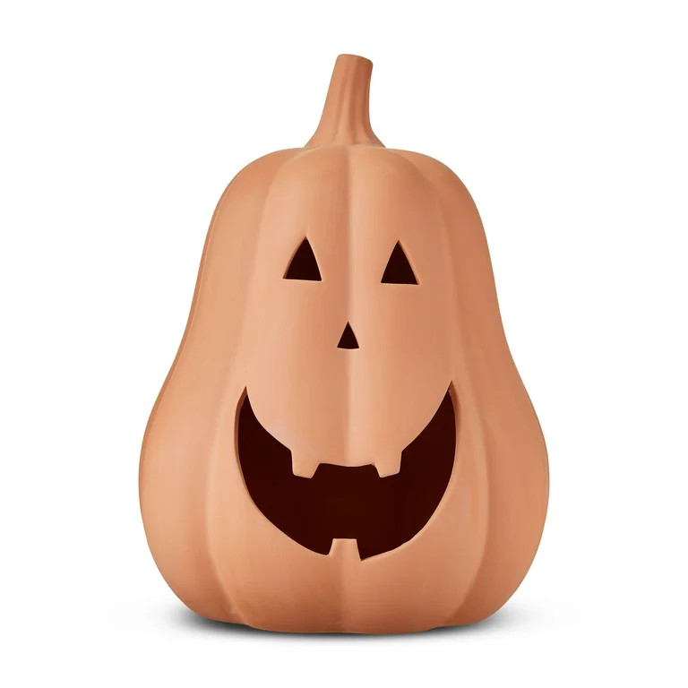 Clay Jack-o'-Lantern Tabletop Fall Halloween Decor, Brown, 13", by Way To Celebrate - Walmart.com | Walmart (US)