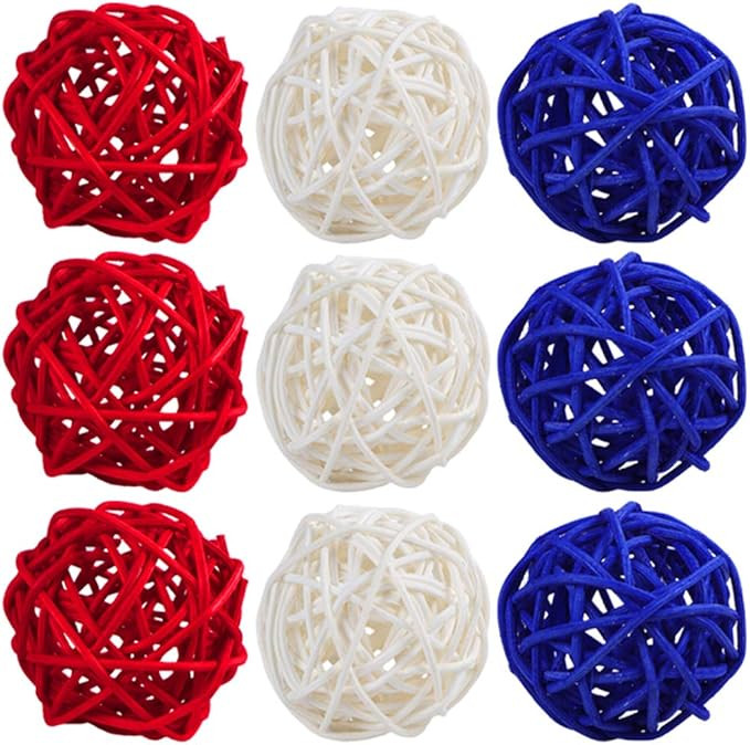 STMK 9 Pcs 3 Inch Wicker Balls Decorations, 4th of July Rattan Balls Decorative for Home Decor DI... | Amazon (US)