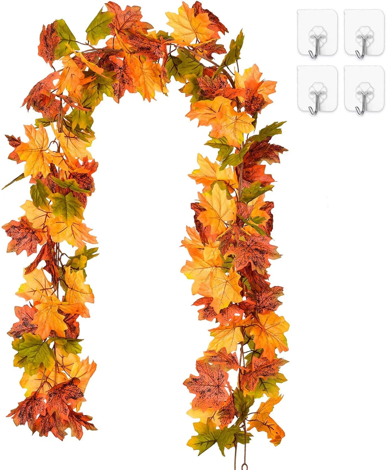 Coolmade 2 Pack Maple Leaves Fall Garland - 6ft/Strand Artificial Fall Foliage Garland Colorful A... | Walmart (US)