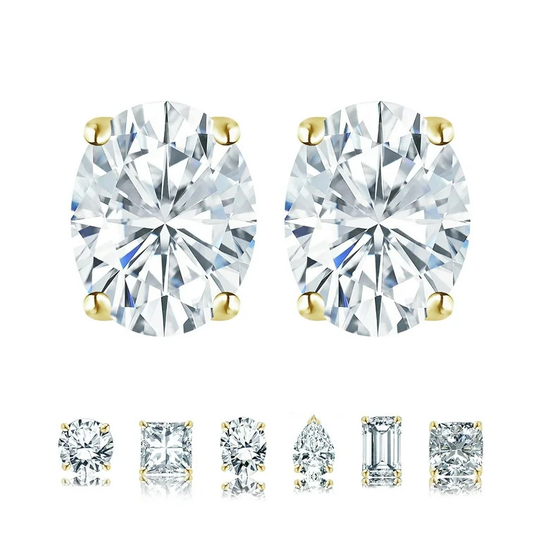 JeenMata 4 Prong 2 Carat Oval Cut Moissanite Solitaire Stud Earrings in 18k Yellow Gold Plating f... | Walmart (US)