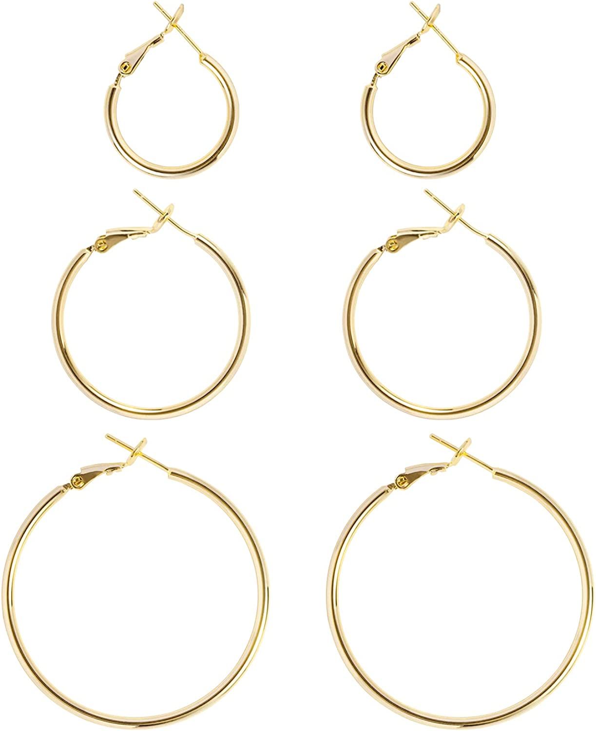 Big Gold Hoop Earrings for Women Hypoallergenic 925 Sterling Silver Post Thin Loop 14K Gold Plate... | Amazon (US)