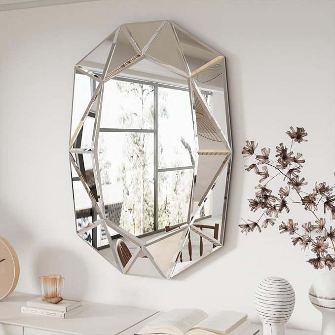 Decorative Wall Mirror Oval: Diamond Shaped Large Silver Vanity with Silver Glass Mirror Beveled ... | Amazon (US)