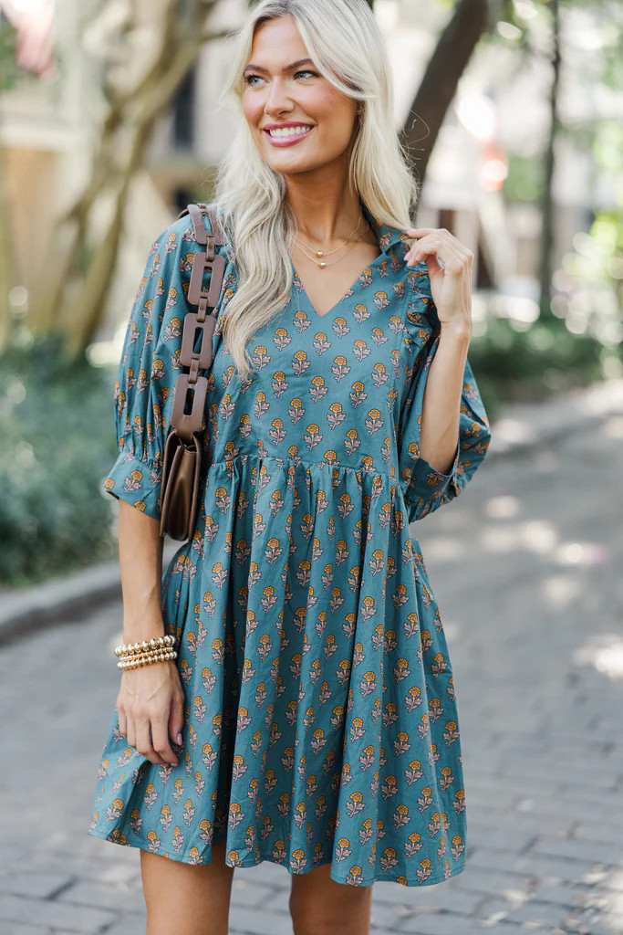 Know It All Forest Green Floral Babydoll Dress | The Mint Julep Boutique