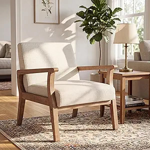 HNY Mid Century Modern Chairs - Linen Accent Chairs with Solid Wood Frame - Armchair for Living R... | Amazon (US)