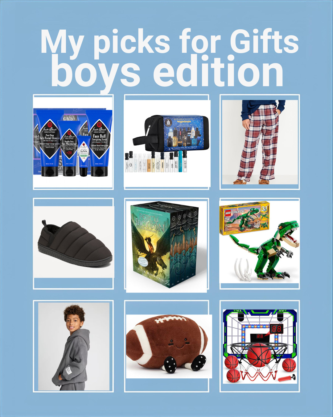 Same rules apply for the boys too!
something comfy, something that smells good, something snuggly, something fun to build, something to read, something to wear and something to play! I've got you covered! 

 

#LTKGiftGuide