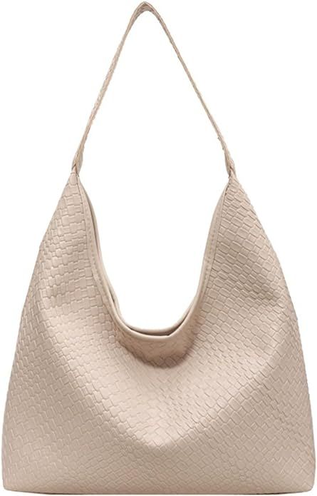 2024 Woven Leather Shoulder Bag for Women, Woven Soft Vegan Leather Tote Bag, Large Capacity Top-... | Amazon (US)