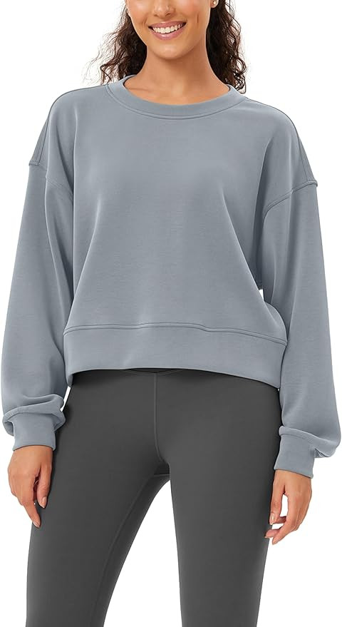 ODODOS Modal Soft Long Sleeve Cropped Sweatshirts for Women Oversized Crew Neck Pullover Crop Top | Amazon (US)
