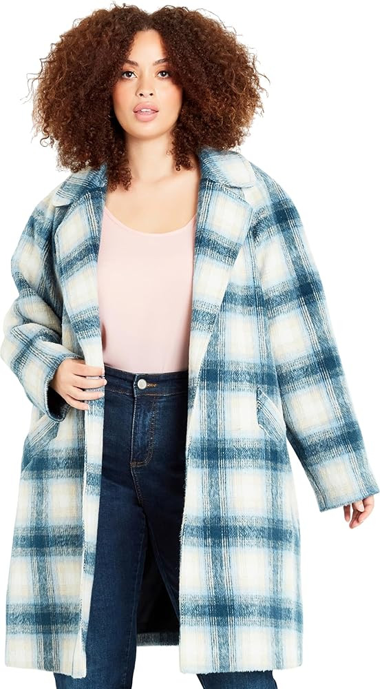 EVANS Women's Plus Size Coat Crombie Check | Amazon (US)