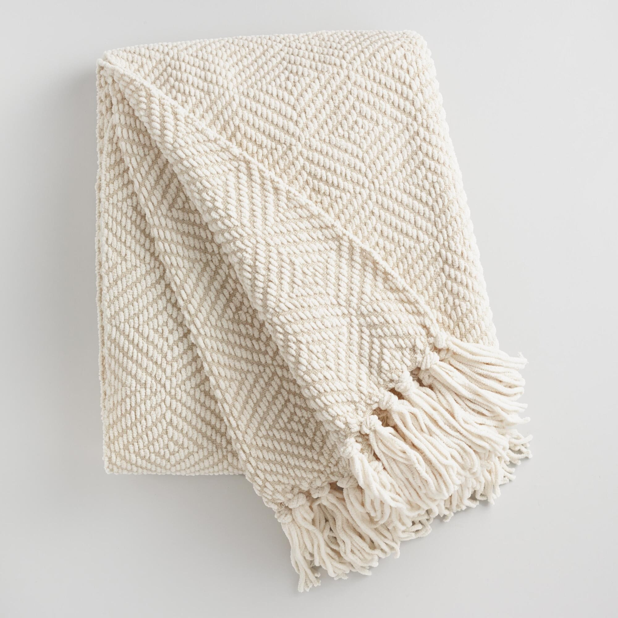 Ivory Geo Chenille Throw: White - Acrylic by World Market | World Market