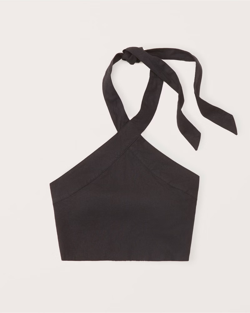 Cropped Linen-Blend Halter Top | Abercrombie & Fitch (US)