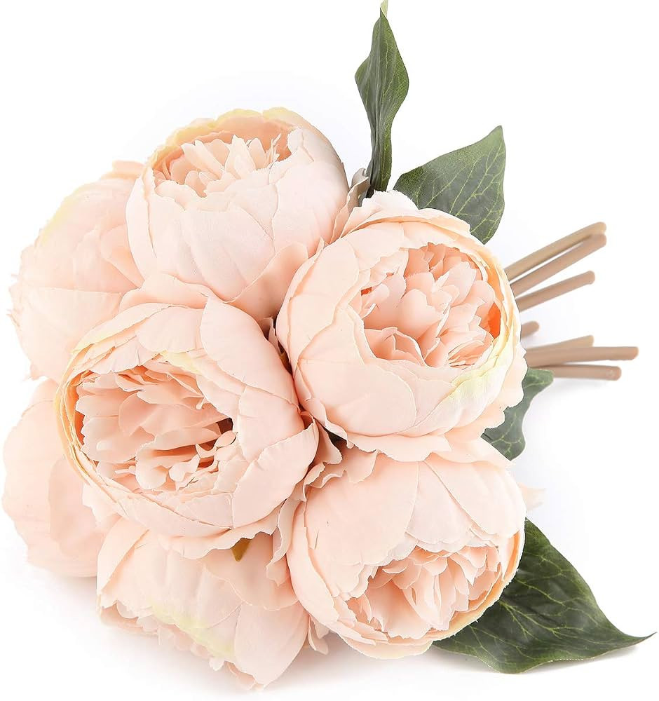 Louiesya Artificial Fake Flowers Peony 7 Flower Heads Silk Flower Arrangements Wedding Bouquets D... | Amazon (US)