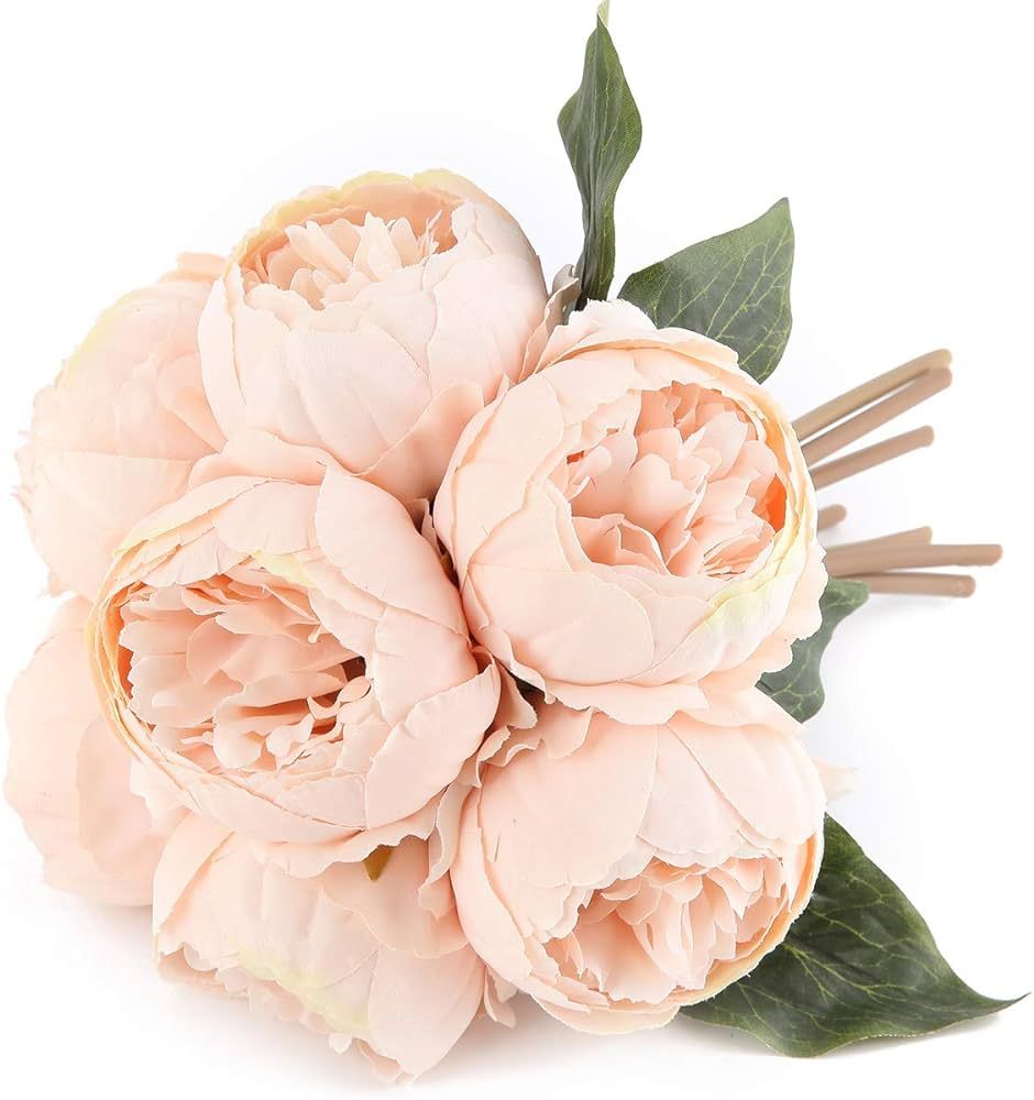 Louiesya Artificial Fake Flowers Peony 7 Flower Heads Silk Flower Arrangements Wedding Bouquets D... | Amazon (US)