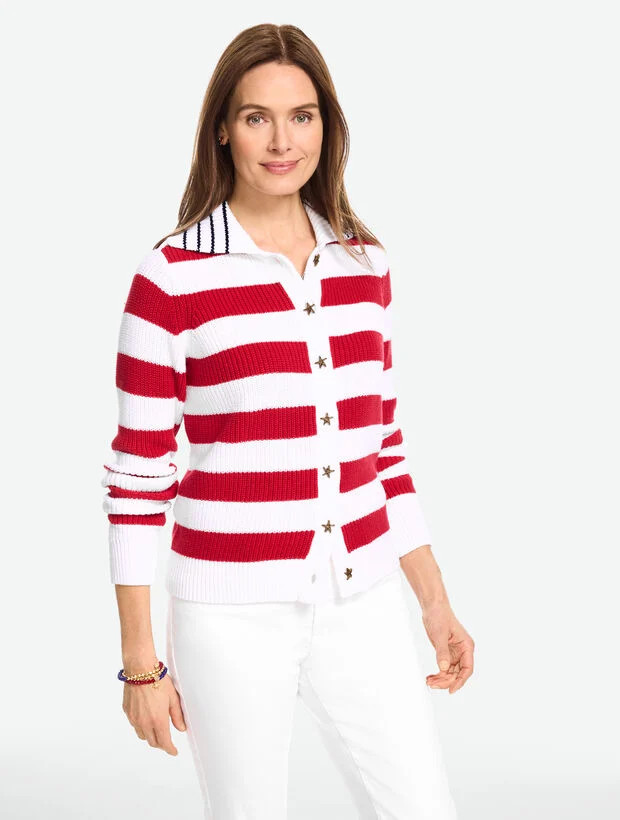 Draped Collar Cardigan - Stripe | Talbots