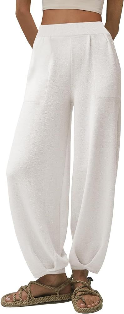 LILLUSORY Sweater Pants Womens Soft Knit Harem Pants with Pockets | Amazon (US)