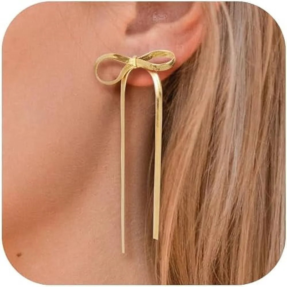 Bow Earrings for Women - 18K Gold Plated Bow Stud Earrings Bow Dangle Earrings Ribbon Drop Earrin... | Walmart (US)