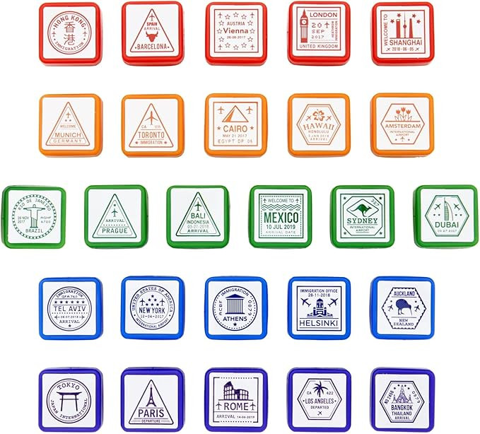 Bright Creations Passport Stamps, City and Country Stamp Set (1 x 1 In, 26 Pieces) | Amazon (US)