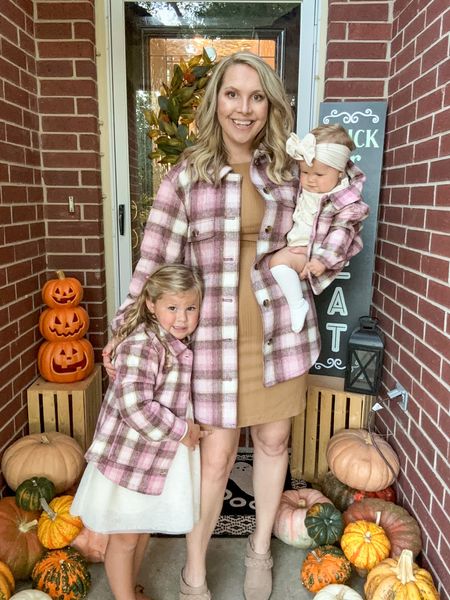 Last day for 50% off everything at Old Navy! I’m wearing a size small in the shacket and a medium dress. Evie is in  a5T shacket and dress. And Margaret is in a 6-12 month romper and 3-6 min the shacket. 

Fall fashion, fall style, fall outfits, fall dresses, shacket, matching outfits, fall boots, old navy style

#LTKfamily #LTKSeasonal #LTKbaby