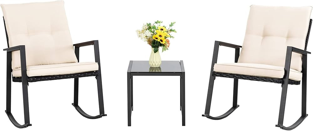 Walsunny 3 Pieces Patio Set Outdoor Wicker Patio Furniture Sets Modern Rocking Bistro Set Rattan ... | Amazon (US)