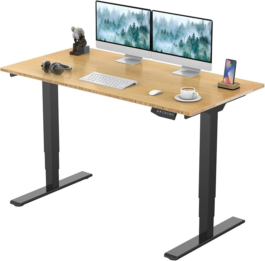 SANODESK 55 Inch 3 Stage Bamboo Electric Standing Desk, Dual Motor Height Adjustable Desk, Stable... | Amazon (US)