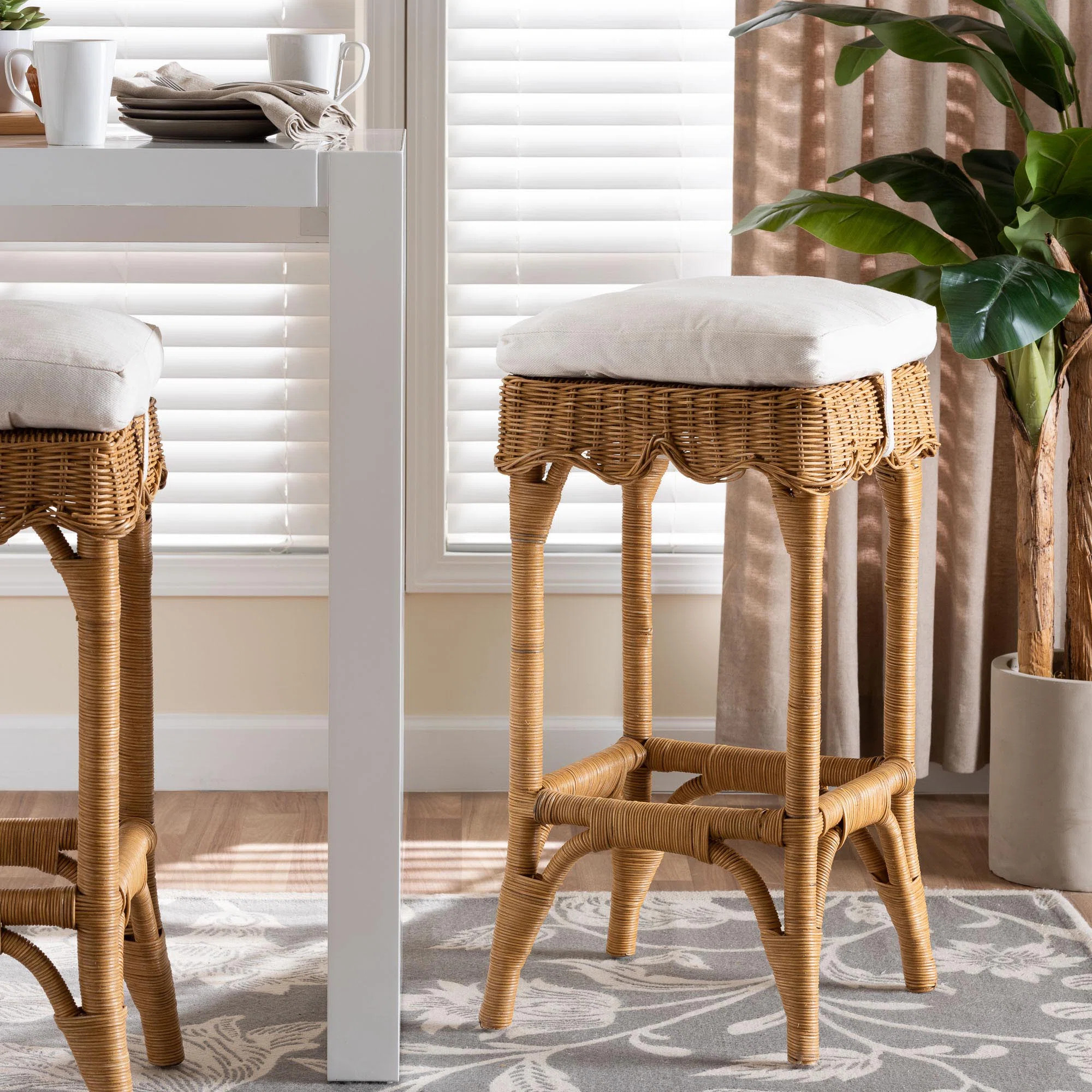 Bali & Pari Muy Bohemian Scallop Honey Rattan Counter Stool | Wayfair North America