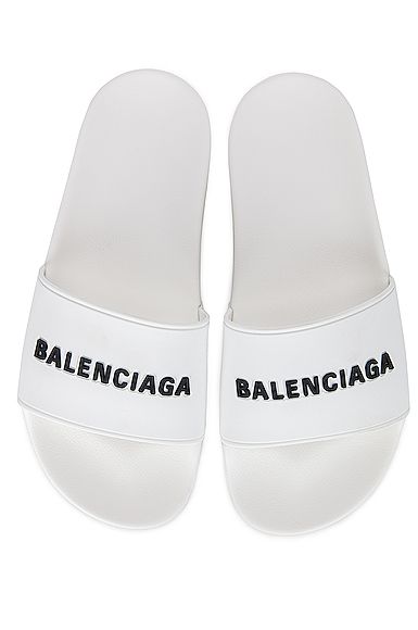 Balenciaga Rubber Logo Pool Slides in White | FWRD 