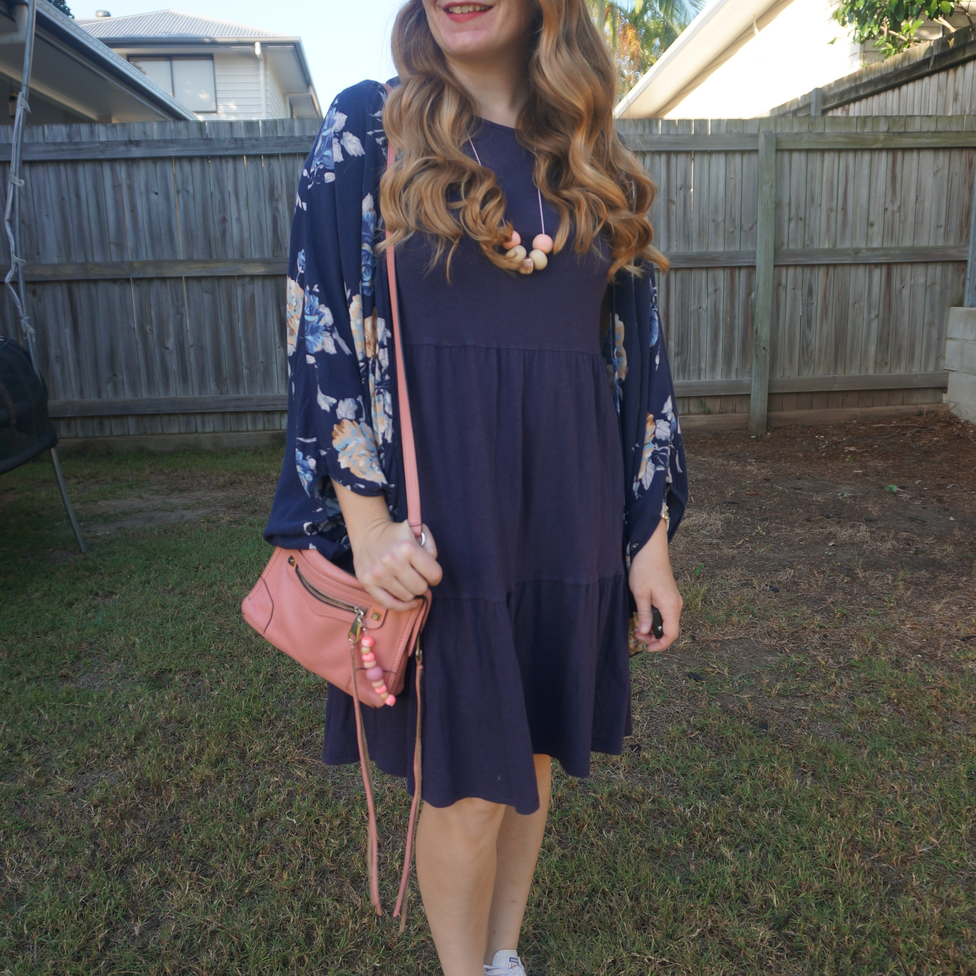 Thrifted floral print shrug with Anko Kmart navy tiered dress and pink Rebecca Minkoff micro Regan bag 💙💕

#LTKautumn #LTKaustralia #LTKbag