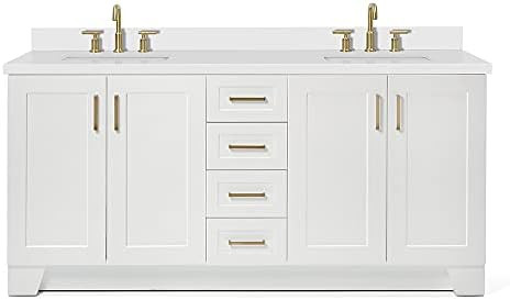 Amazon.com: ARIEL 73" Inch White Double Vanity with Pure White Quartz Countertop | Rectangle Sink... | Amazon (US)