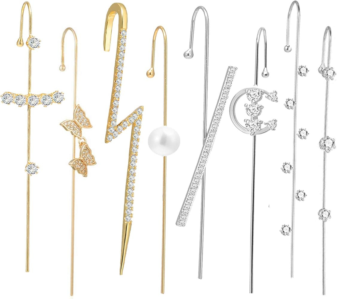Ear Cuff Crawler Earrings for Women Helix Hook Earrings Wrap Snowflake Rhinestone Lightning Bolt ... | Amazon (US)