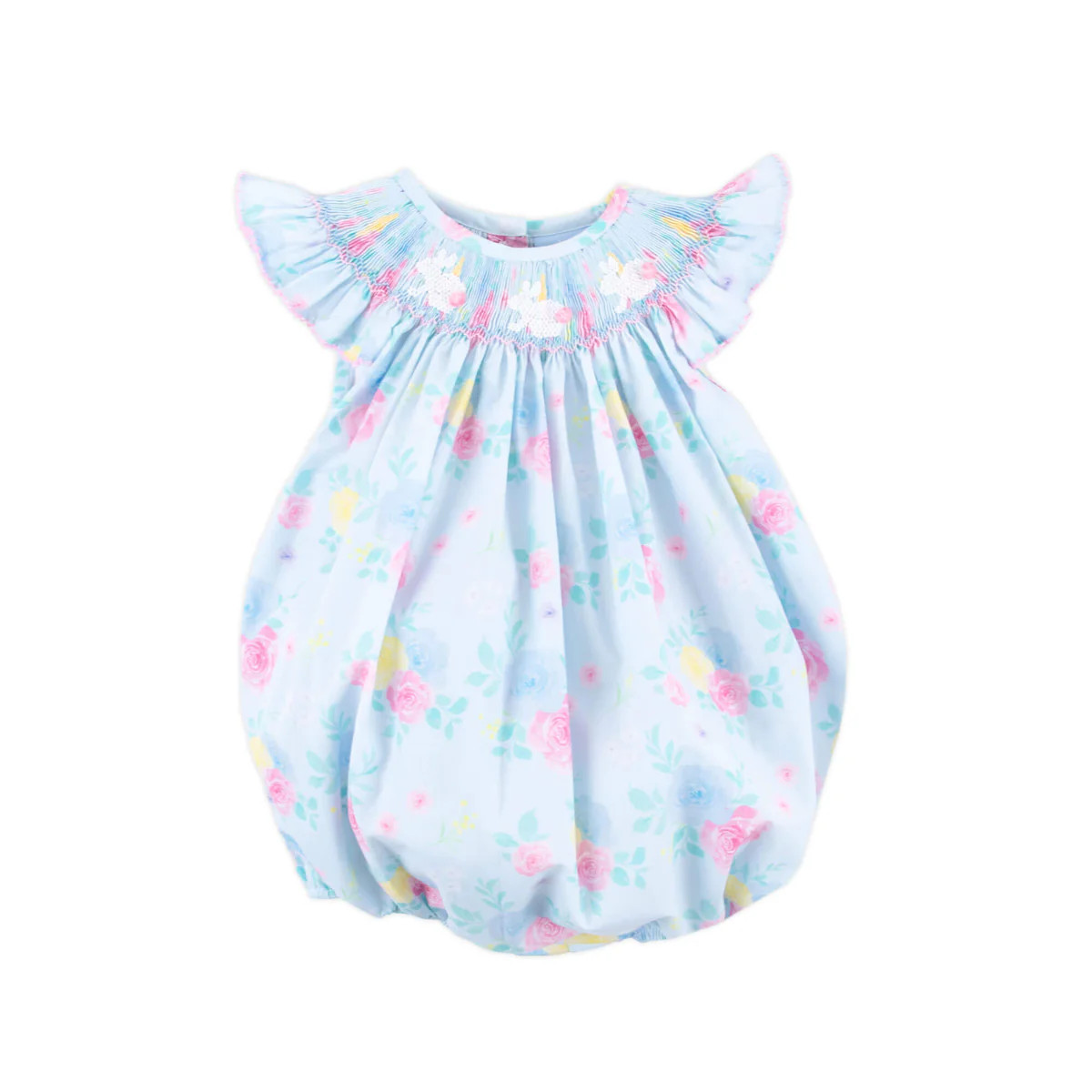 Bunny Smocked Turquoise Angel Sleeve Bubble | Classic Whimsy