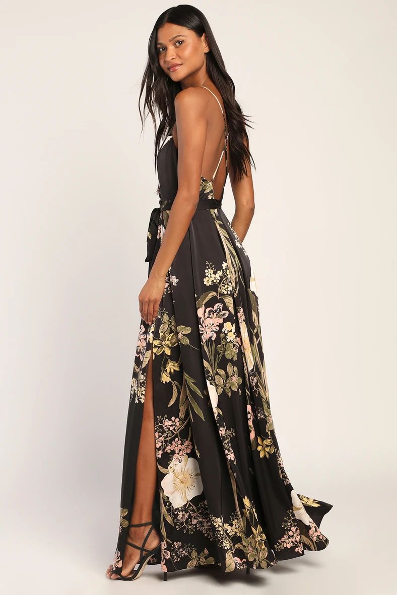 Still the One Black Floral Print Satin Maxi Dress | Lulus (US)