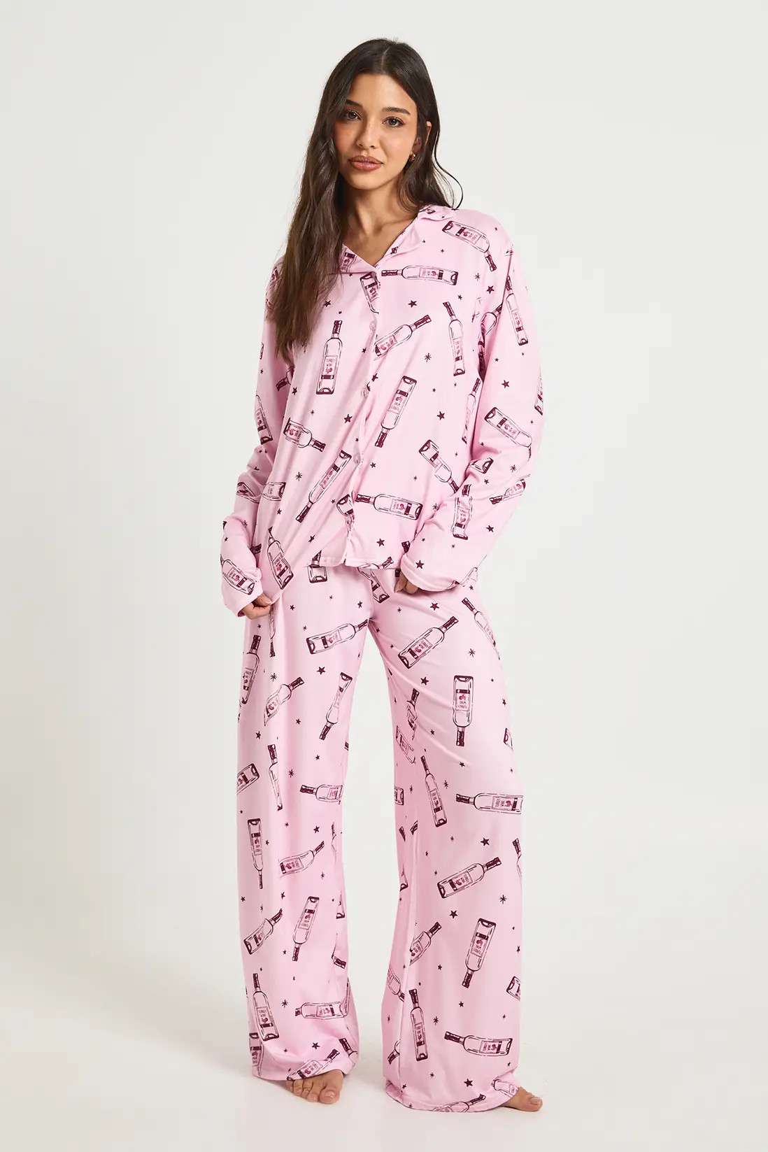 Turkey Wine Print Long Sleeve Top & Trousers Pyjama Set | Boohoo.com (UK & IE)