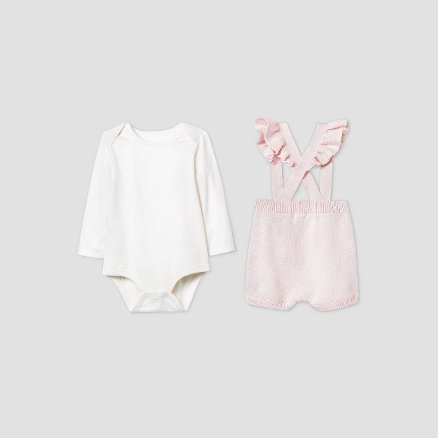 Baby Girls' Ruffle Shoulder Romper Bodysuit Set - Cat & Jack™ Pink | Target