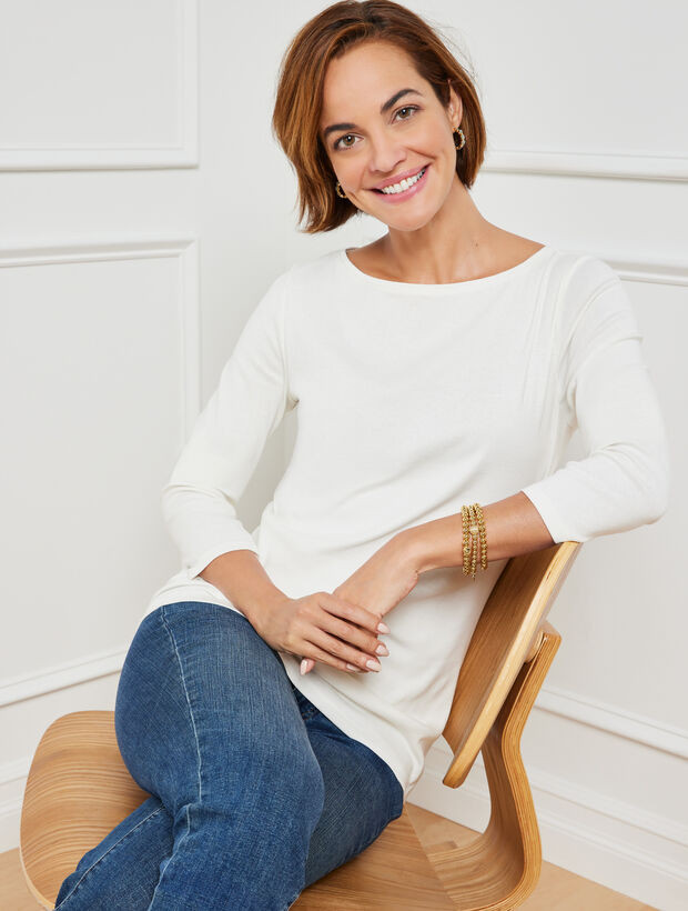 Solid Pima Bateau Neck Tee | Talbots