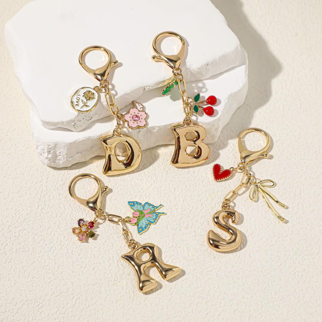 Custom keychain, personalized bag charm, handbag accessory, bridesmaid gift, initial and birthsto... | Etsy (US)