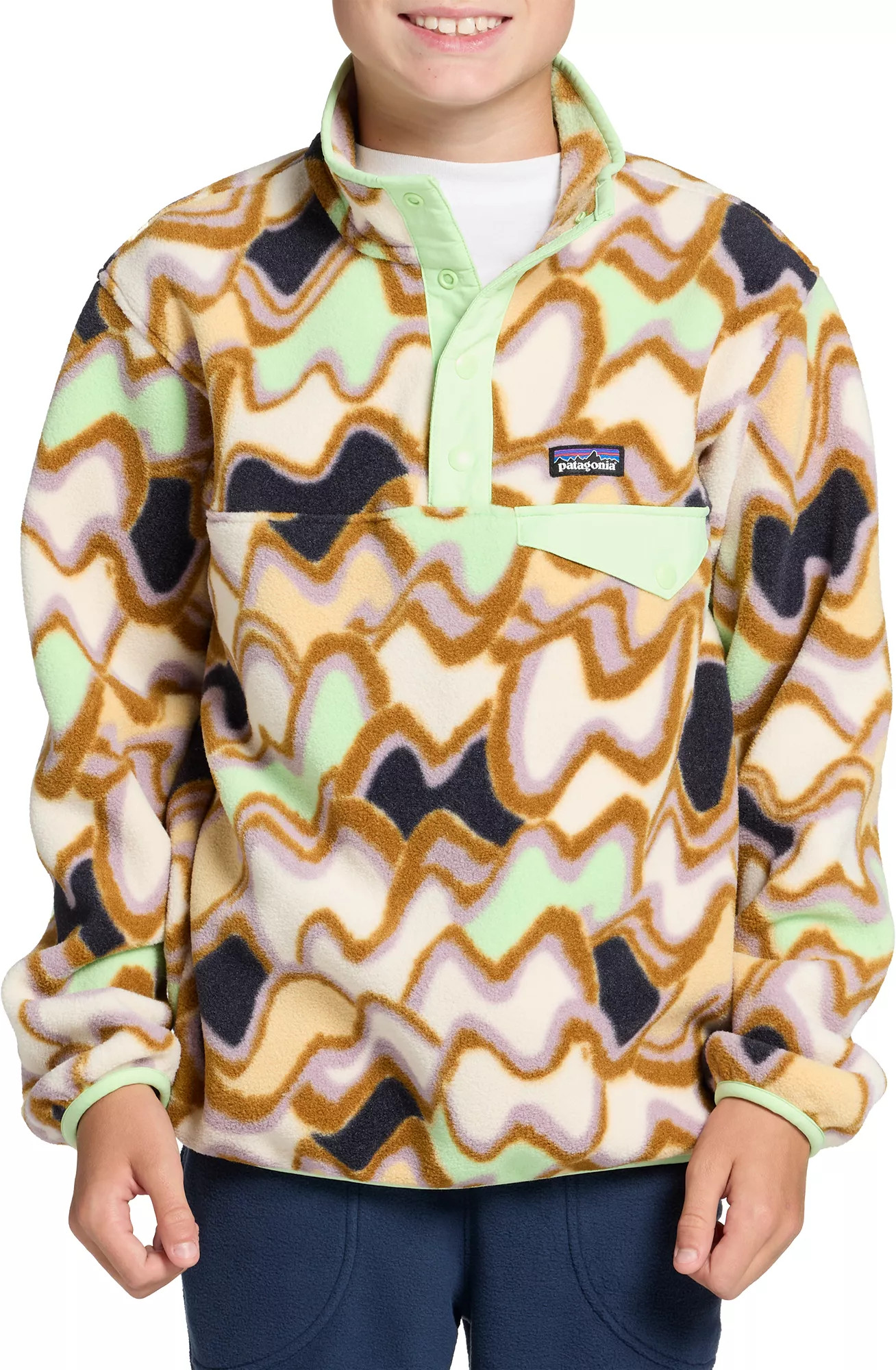 Patagonia Boys' Lightweight Synchilla Snap-T Pullover, Medium, Small Currents/Natural | Public Lands