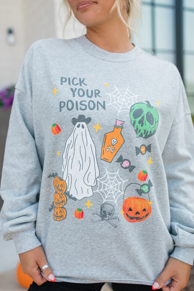 Pick Your Poison Light Grey Oversized Graphic Sweatshirt | Pink Lily