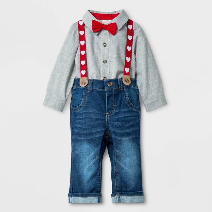 Baby Boys' Valentine's Day Denim Suspender Set - Cat & Jack™ Gray/Blue | Target
