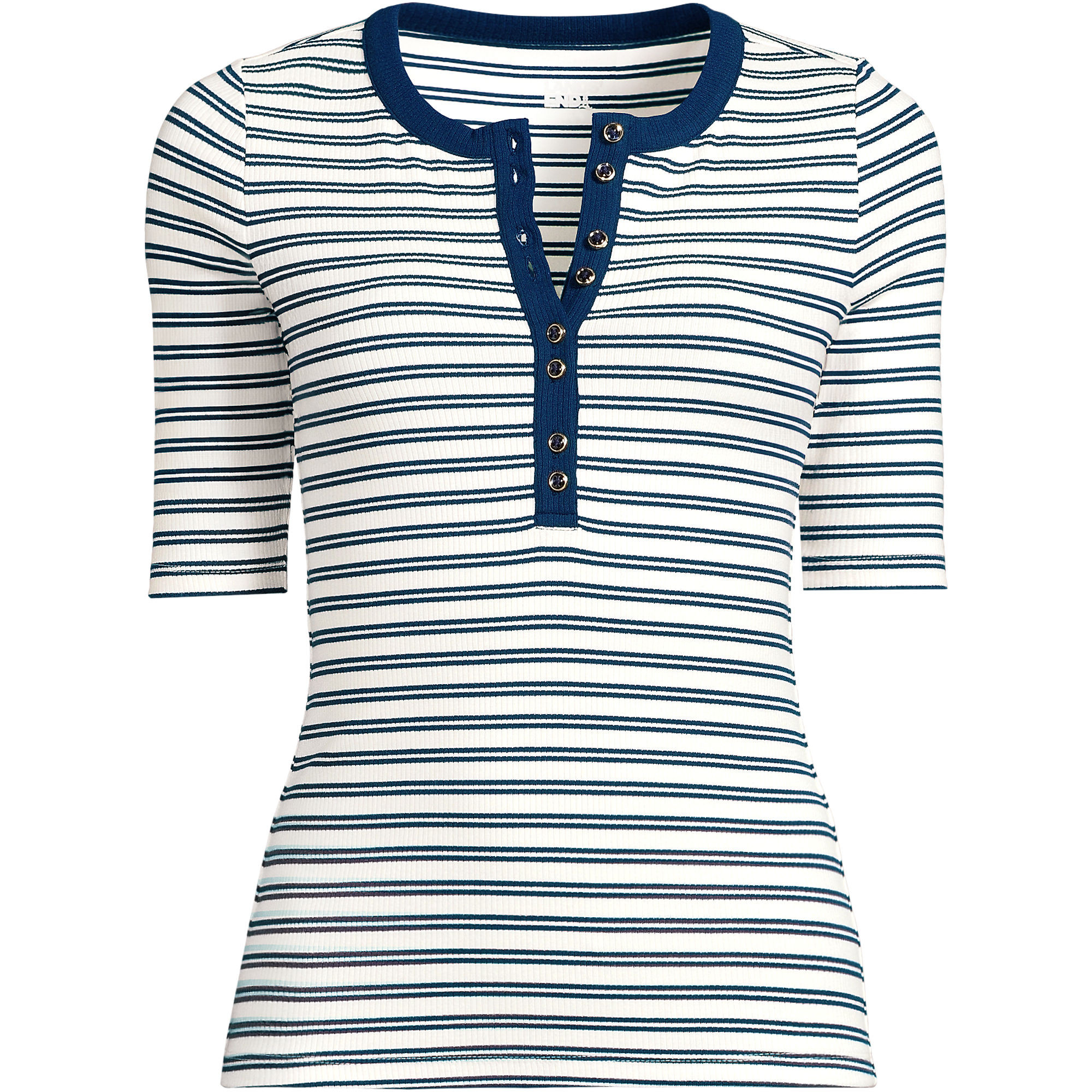 Women's Elbow Sleeve Polished Rib Henley Top | Lands' End (US)