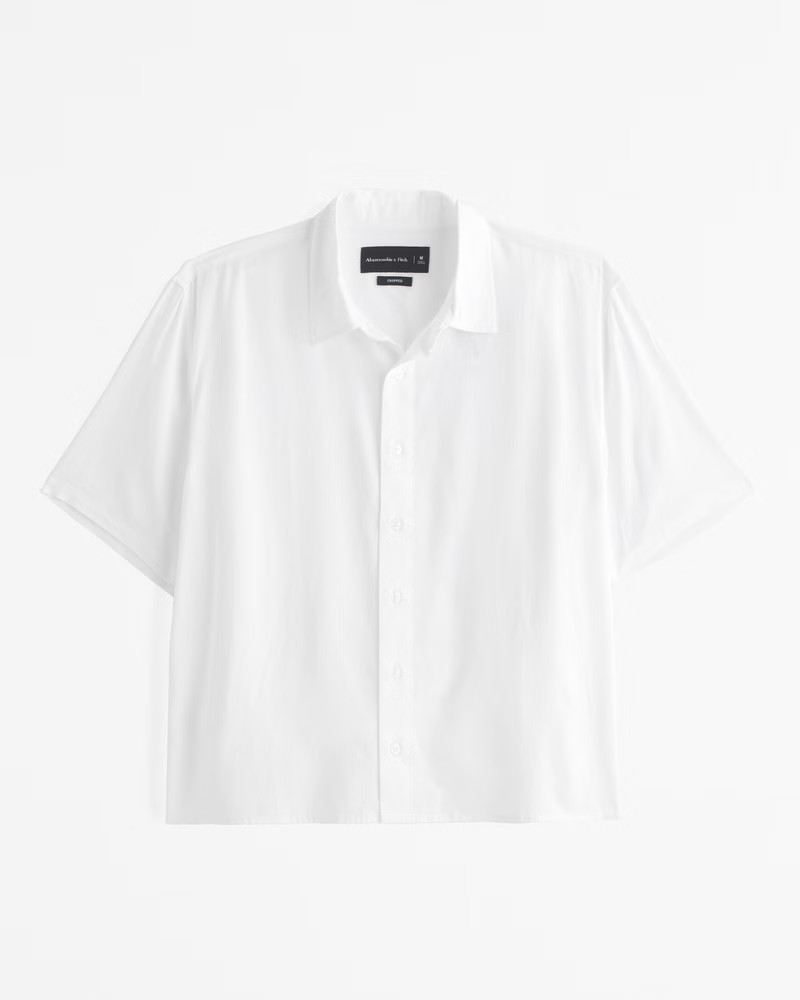 Abercrombie & Fitch Men's Short-Sleeve Cropped Lightweight Button-Up Shirt in White - Size XL | Abercrombie & Fitch (US)