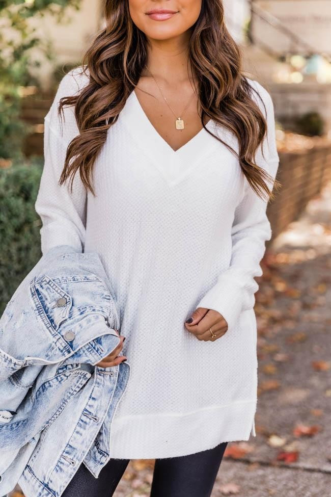 Dress To Impress Waffle Knit Ivory Blouse | The Pink Lily Boutique