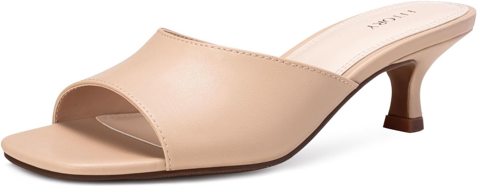 FITORY Womens Kitten Heel Sandals, Square Open Toe Slides with Elastic Strap, Slip-on Dressy Shoe... | Amazon (US)